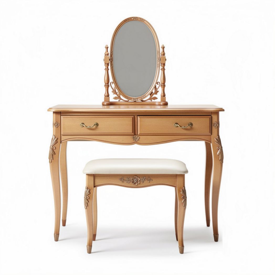 Coiffeuse avec miroir en bois massif couleur miel 120 x 50 x 75cm