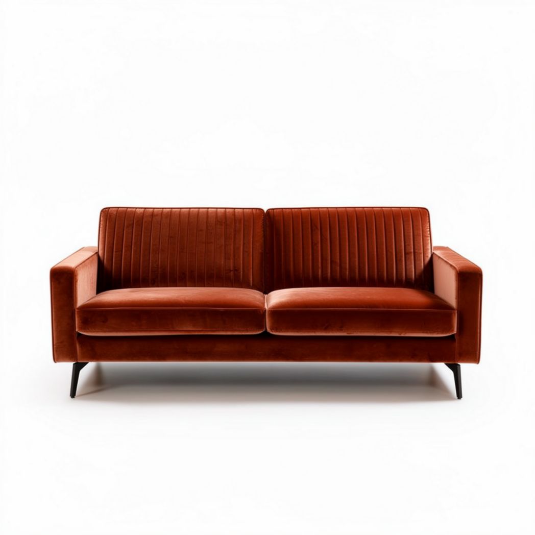 Canapé en cuir marron 190 x 80 x 75cm avec design côtelé pour salon