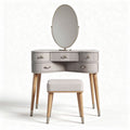 Coiffeuse en bois avec miroir ovale et tabouret rembourré 80 x 40 x 75cm