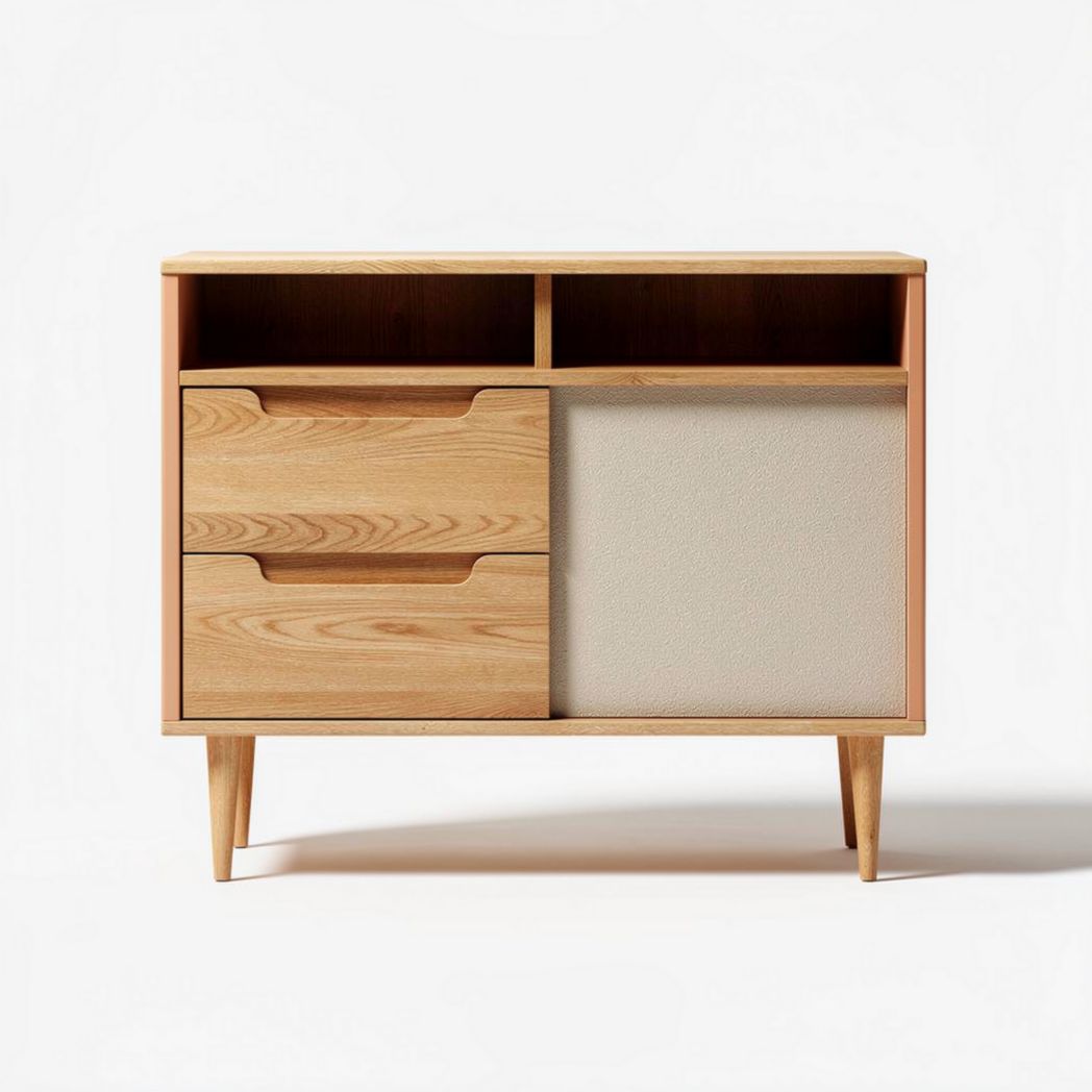 Meuble de rangement en bois naturel avec tiroirs et étagères 80 x 40 x 75cm