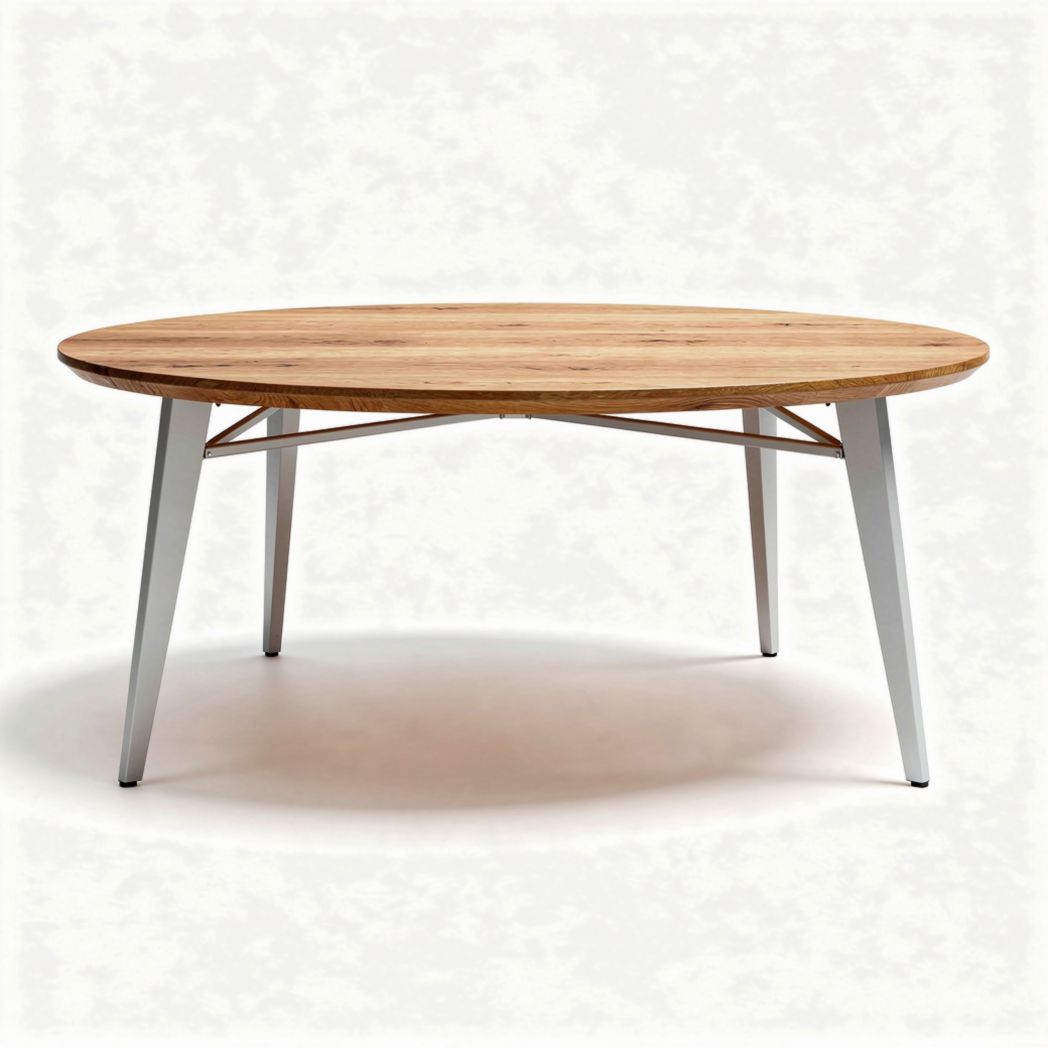 Table ronde en bois naturel avec pieds en métal gris 150 x 150 x 75cm