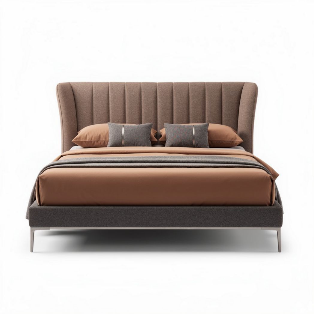 Lit en tissu marron avec tête de lit capitonnée 200 x 160 x 110cm