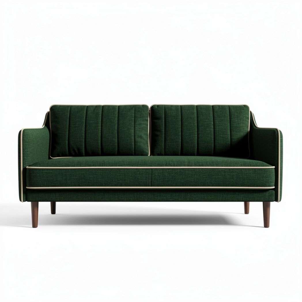 Canapé en tissu vert avec finition en bois taille 200 x 90 x 80cm