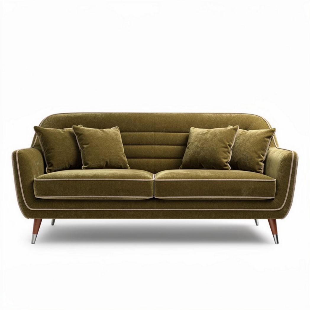 Canapé en velours vert olive avec coussins 200 x 90 x 85 cm pour salon