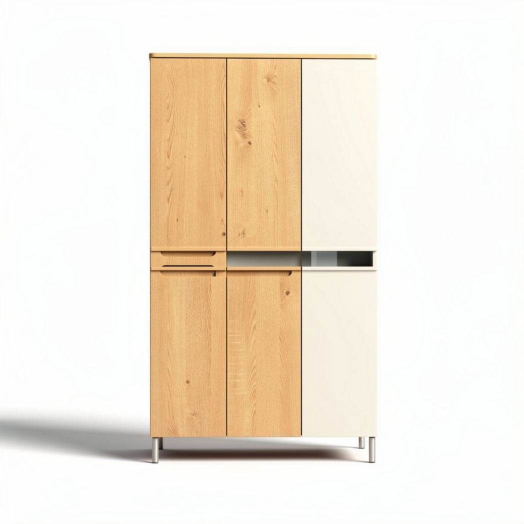 Armoire en bois avec portes blanches et en bois naturel 80 x 40 x 180cm