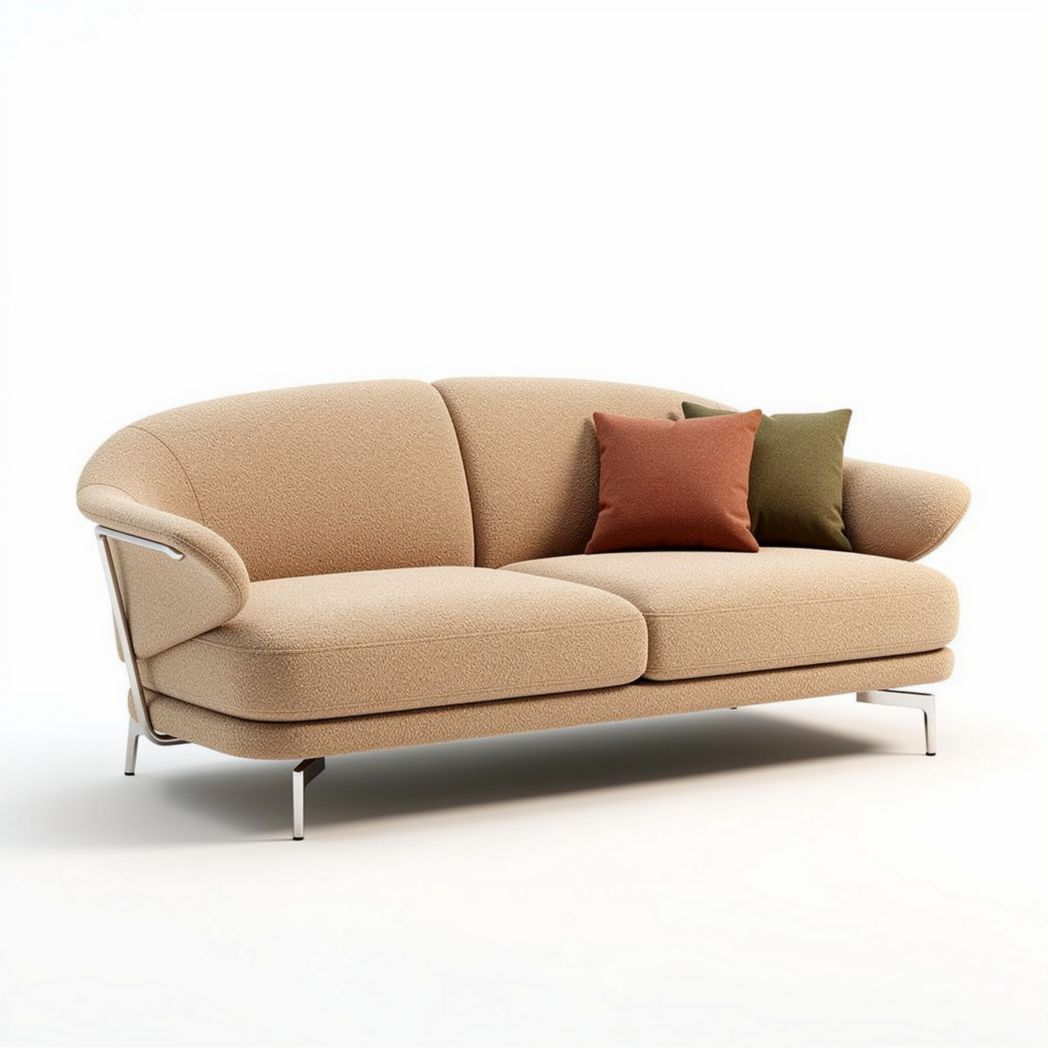 Canapé contemporain en tissu beige avec coussins colorés 200 x 90 x 80cm