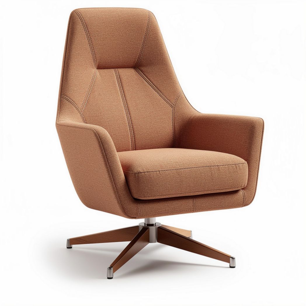 Fauteuil en tissu orange avec base en bois 60 x 70 x 100cm pour salon