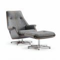 Fauteuil avec repose-pieds en tissu gris et pied en métal chromé 80 x 80 x 100cm