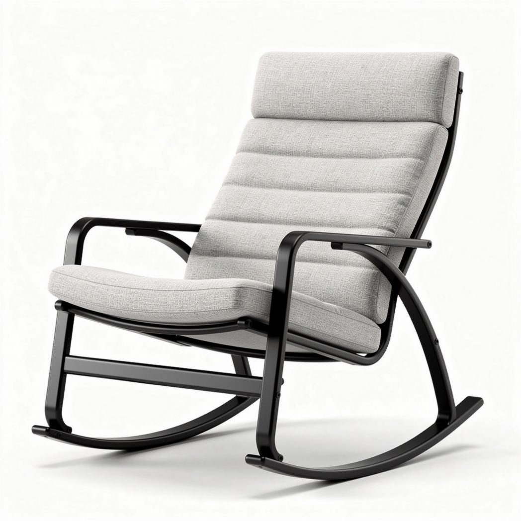 Fauteuil rocking en métal noir avec revêtement en tissu gris 80 x 65 x 90cm