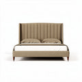 Lit moderne en tissu beige avec tête de lit rembourrée 200 x 160 x 120cm