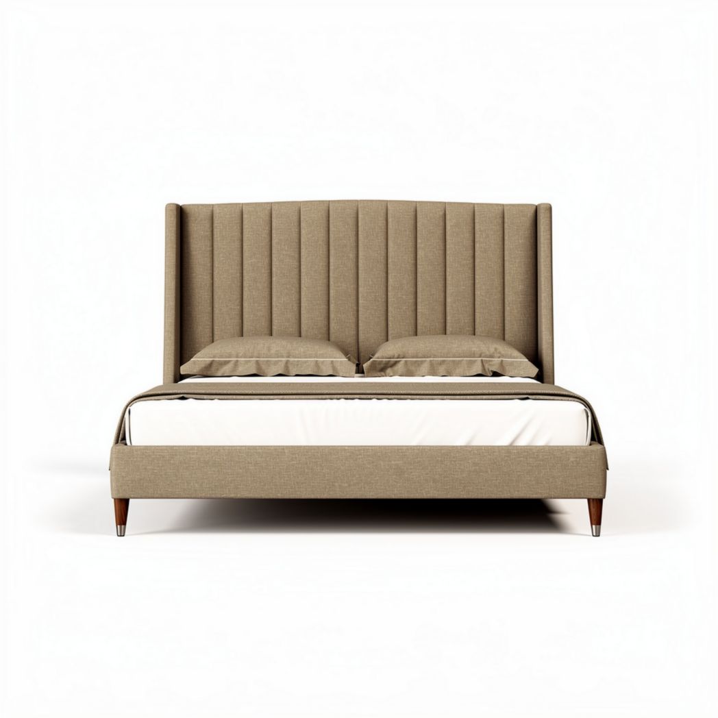 Lit moderne en tissu beige avec tête de lit rembourrée 200 x 160 x 120cm
